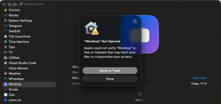 Hộp thoại bảo mật macOS: 