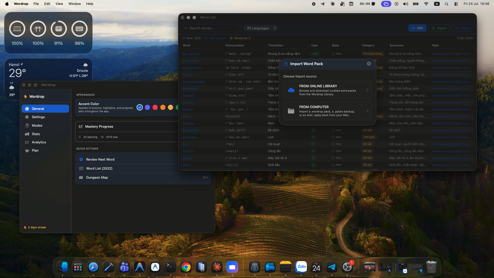 Wordrop Import Word Pack dialog — Online Library hoặc From Computer