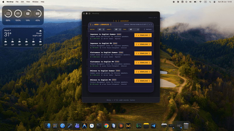Wordrop Word Libraries — browse and download curated packs